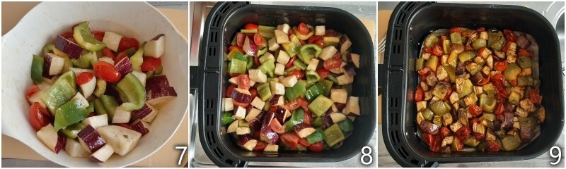 c. cook the diced vegetables in the air fryer or in the oven