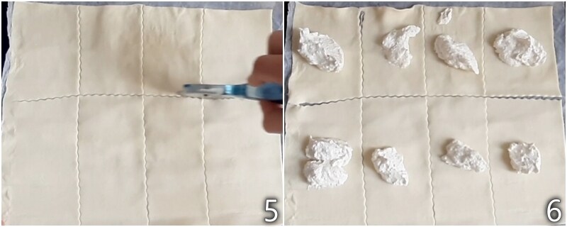 c. filling the rectangular pastry with the spreadable cheese