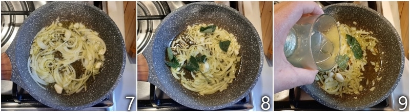 c. sauté onion, sage, and white wine for the carpione