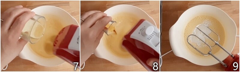 c. whisk eggs and sugar with electric whisk