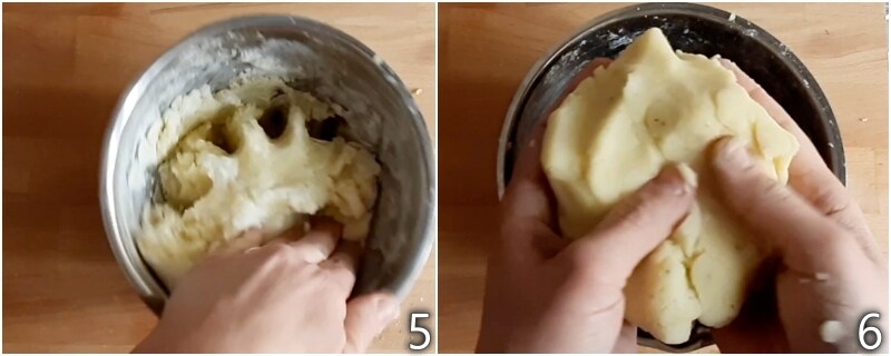 c. work the dough for the cheese potato balls