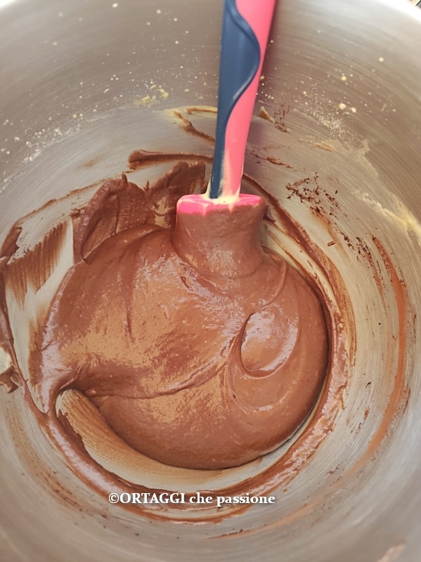 dark batter with cocoa for two-toned cake