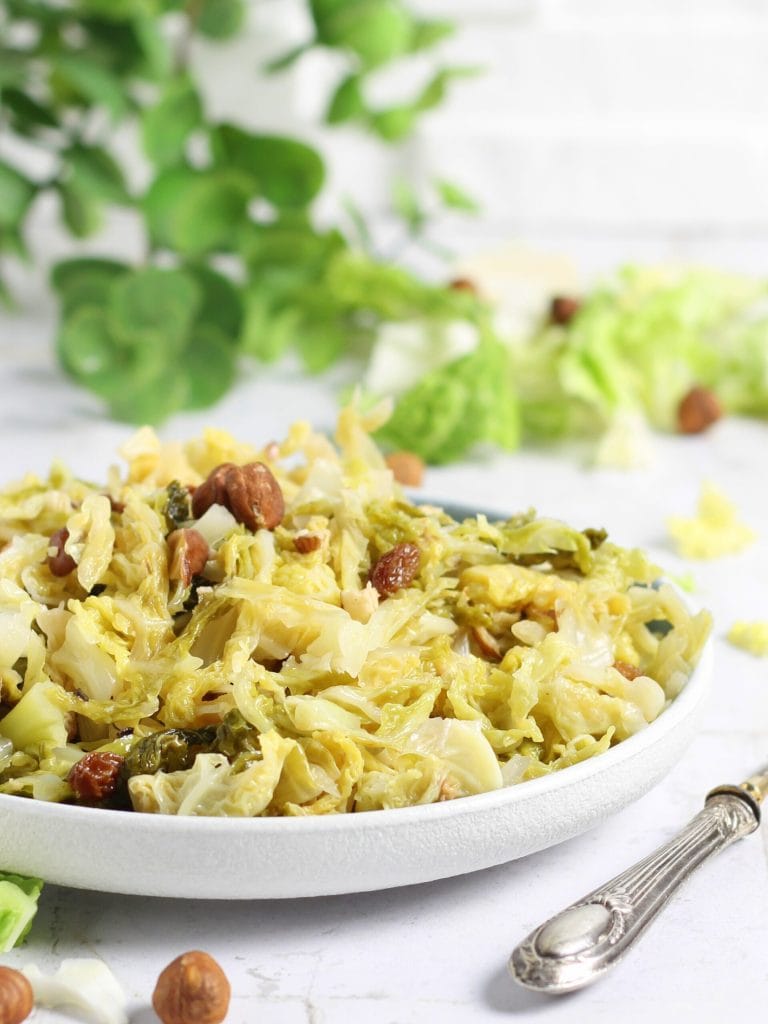 Pan-Fried Cabbage with Hazelnuts and Raisins