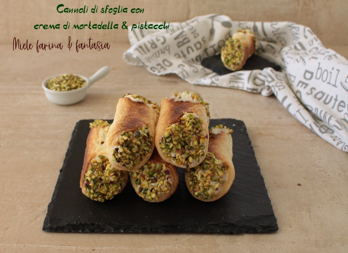 Puff Pastry Cannoli with Mortadella and Pistachio Cream