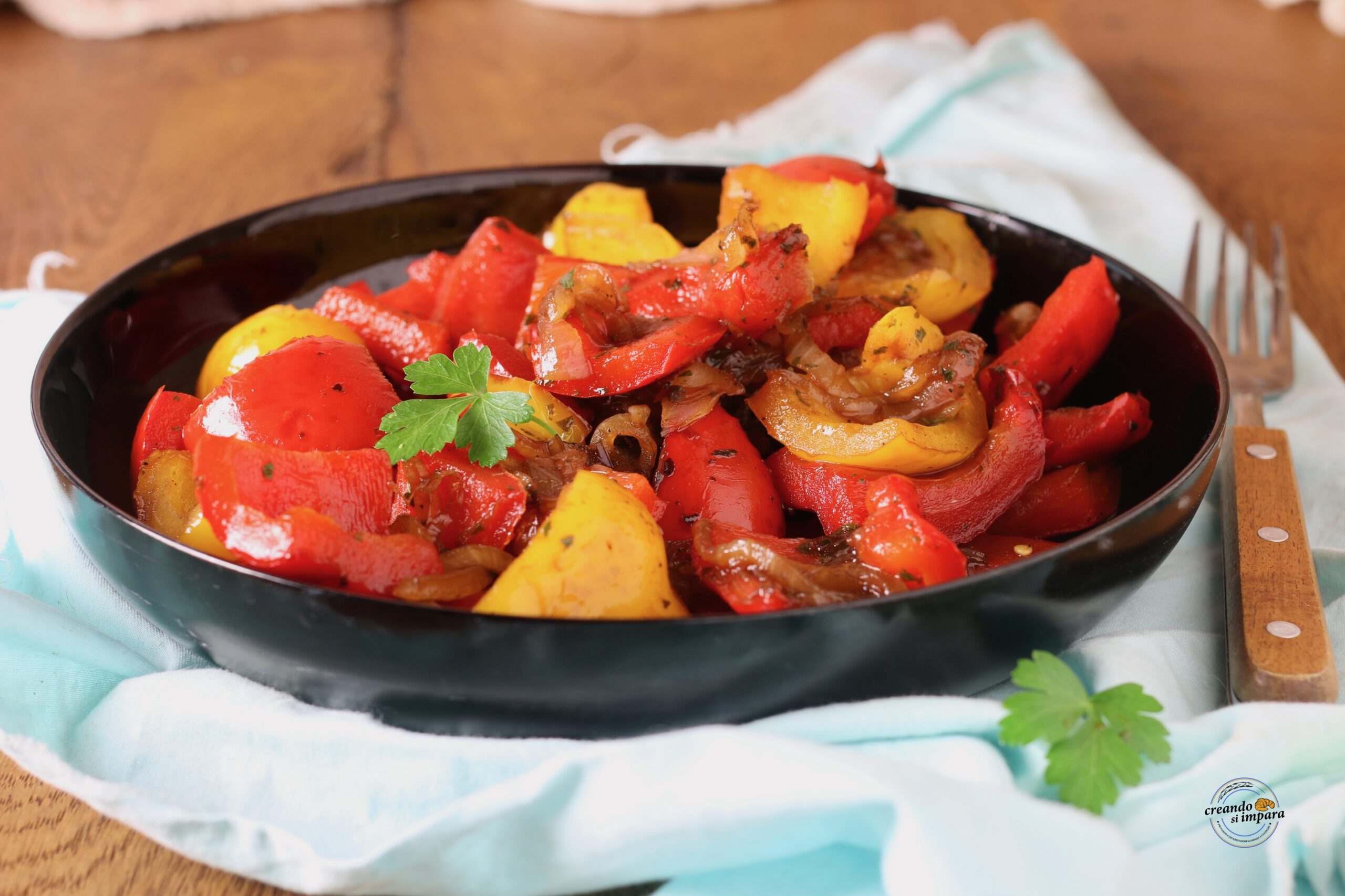 caramelized peppers with onions