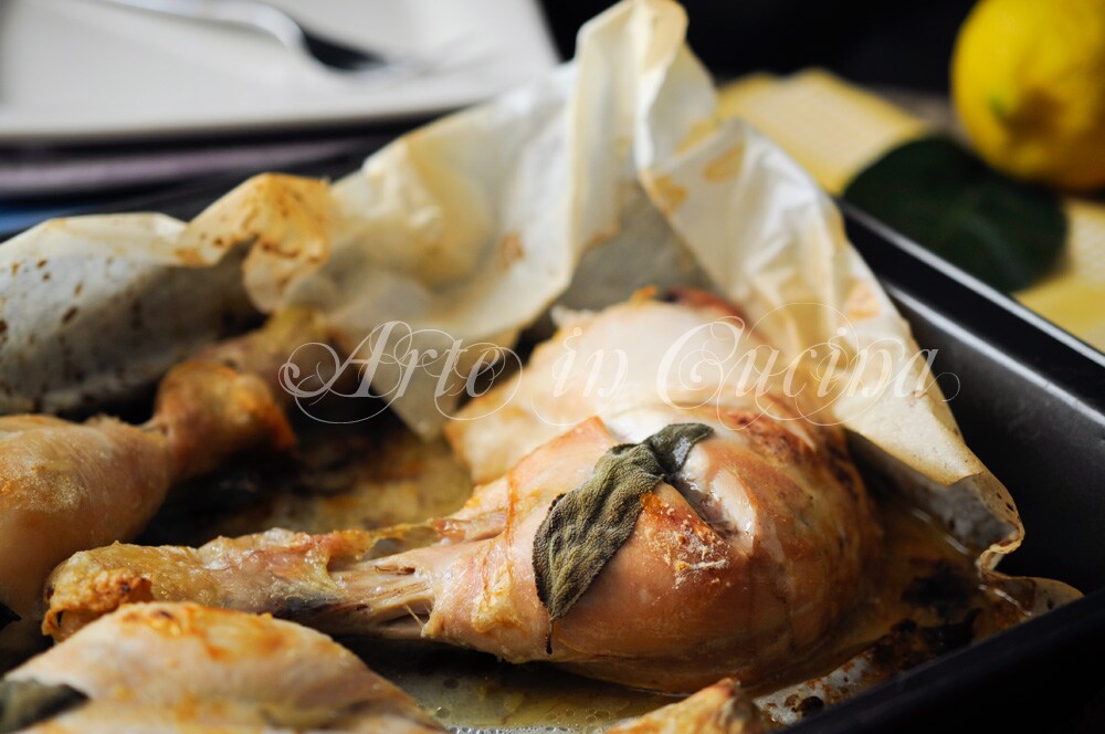 Chicken thighs en papillote with lemon and sage