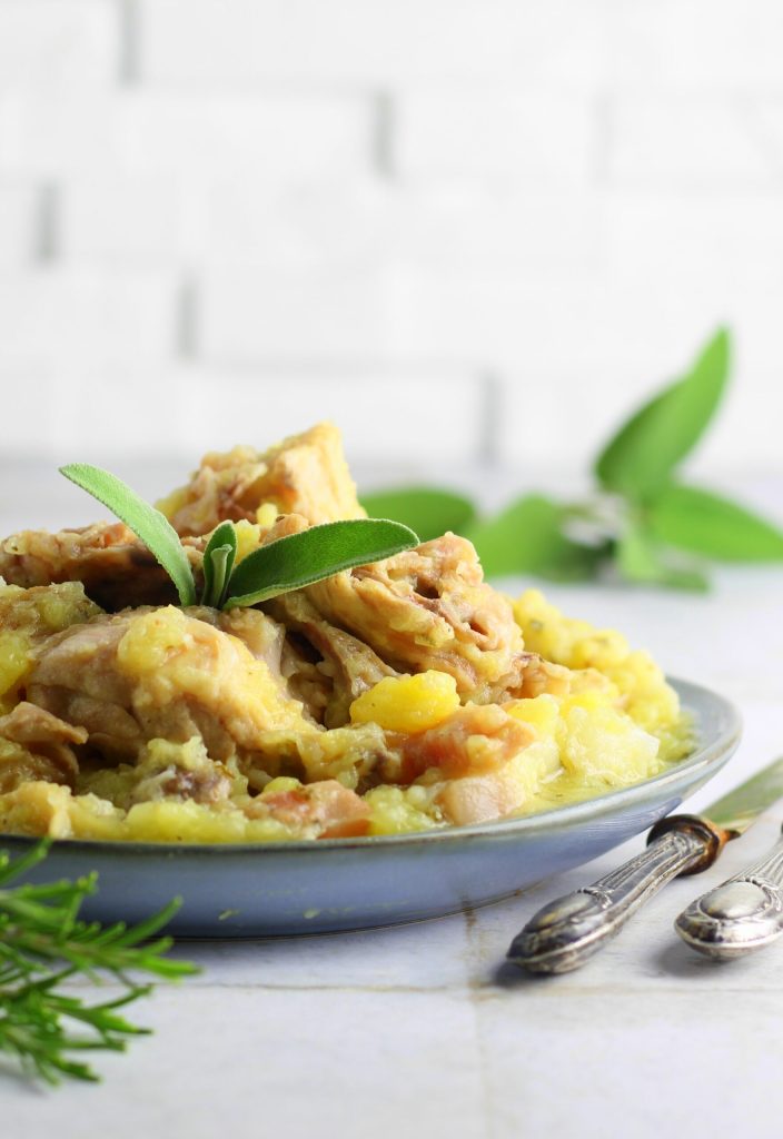 Creamy Rabbit with Potatoes and Cabbage in Pressure Cooker