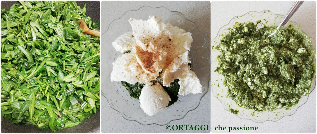 cooked vegetables and ricotta for savory pie filling
