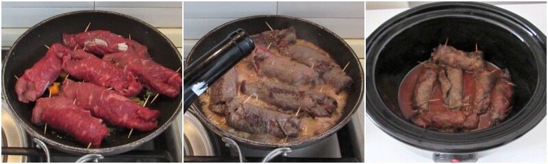 cooking meat rolls in tomato sauce in the slow cooker crockpot