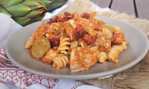 Fusilli with Artichokes, Perch, and ‘Nduja