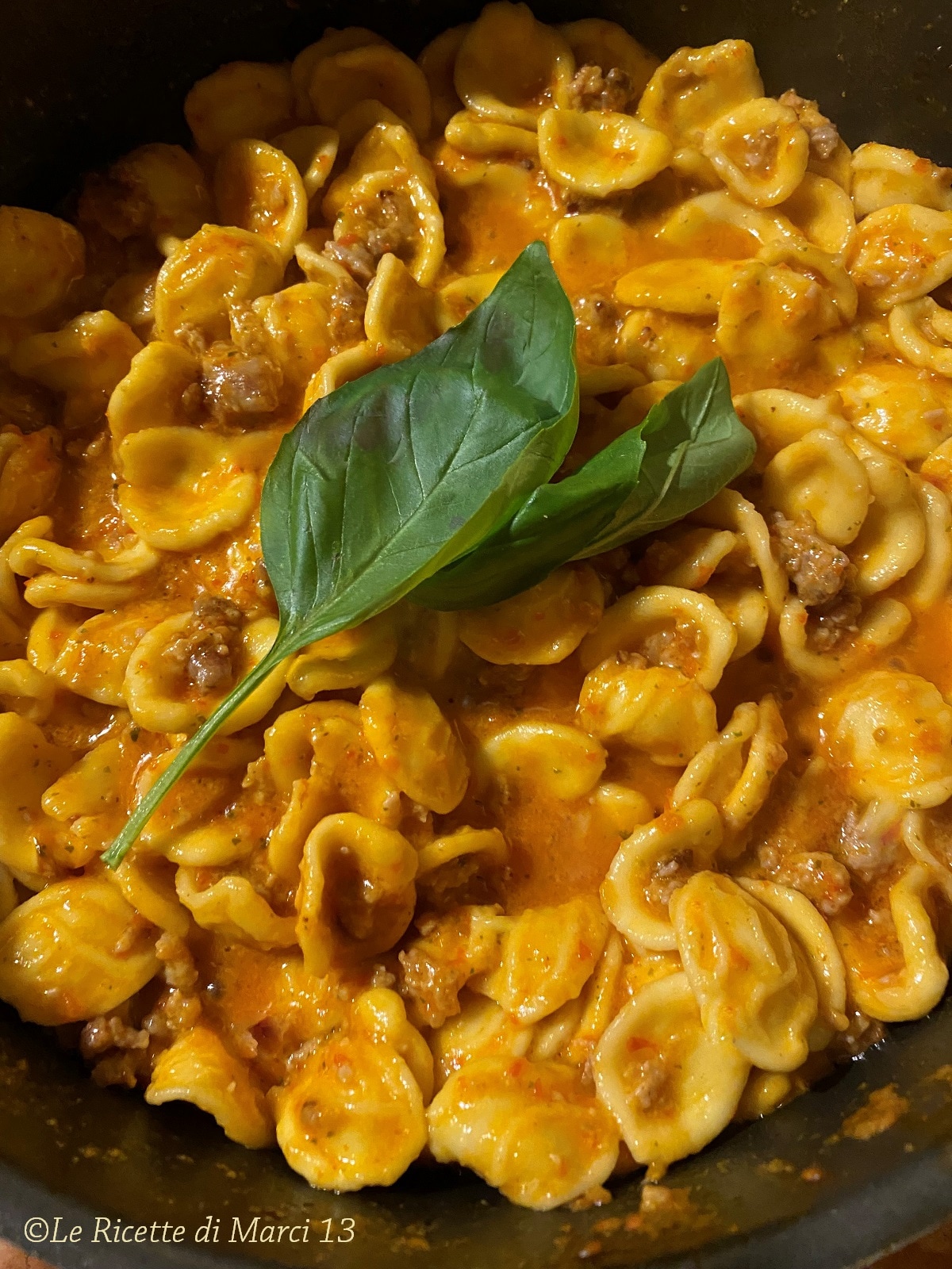 Creamy Orecchiette alla Positanese with Sausage, Cherry Tomatoes, and Burrata