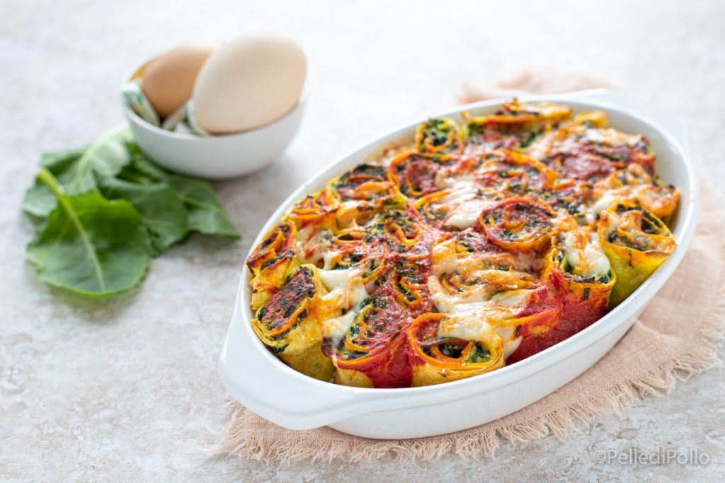 crepe swirls with ricotta and spinach