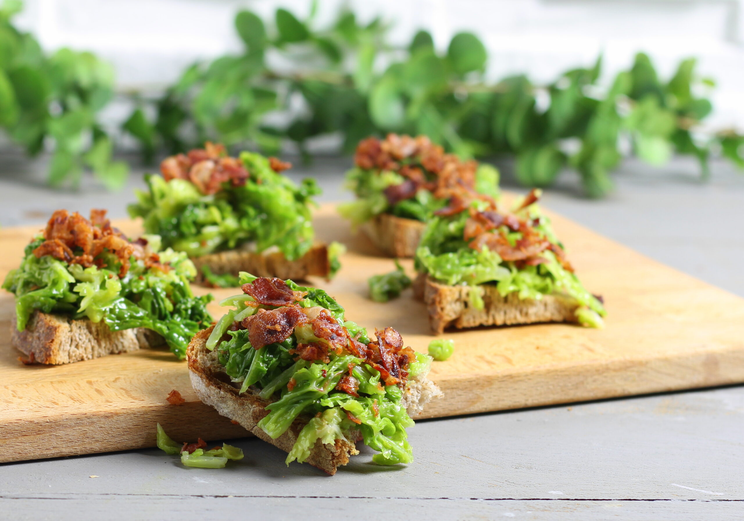 Croutons with Cabbage and Crispy Bacon