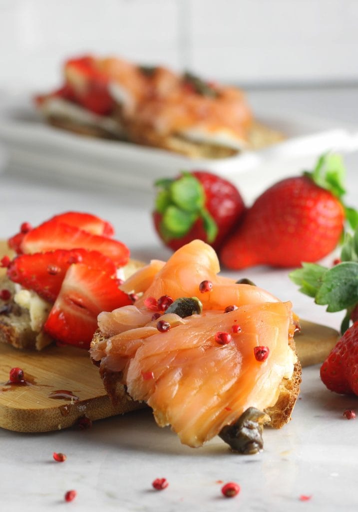 Strawberry, Salmon, and Brie Crostini