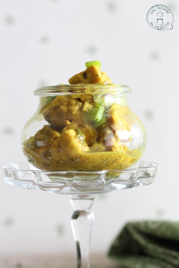 tempeh bites with curry, coconut milk, and scallion cooked in a jar in the microwave with jar cooking
