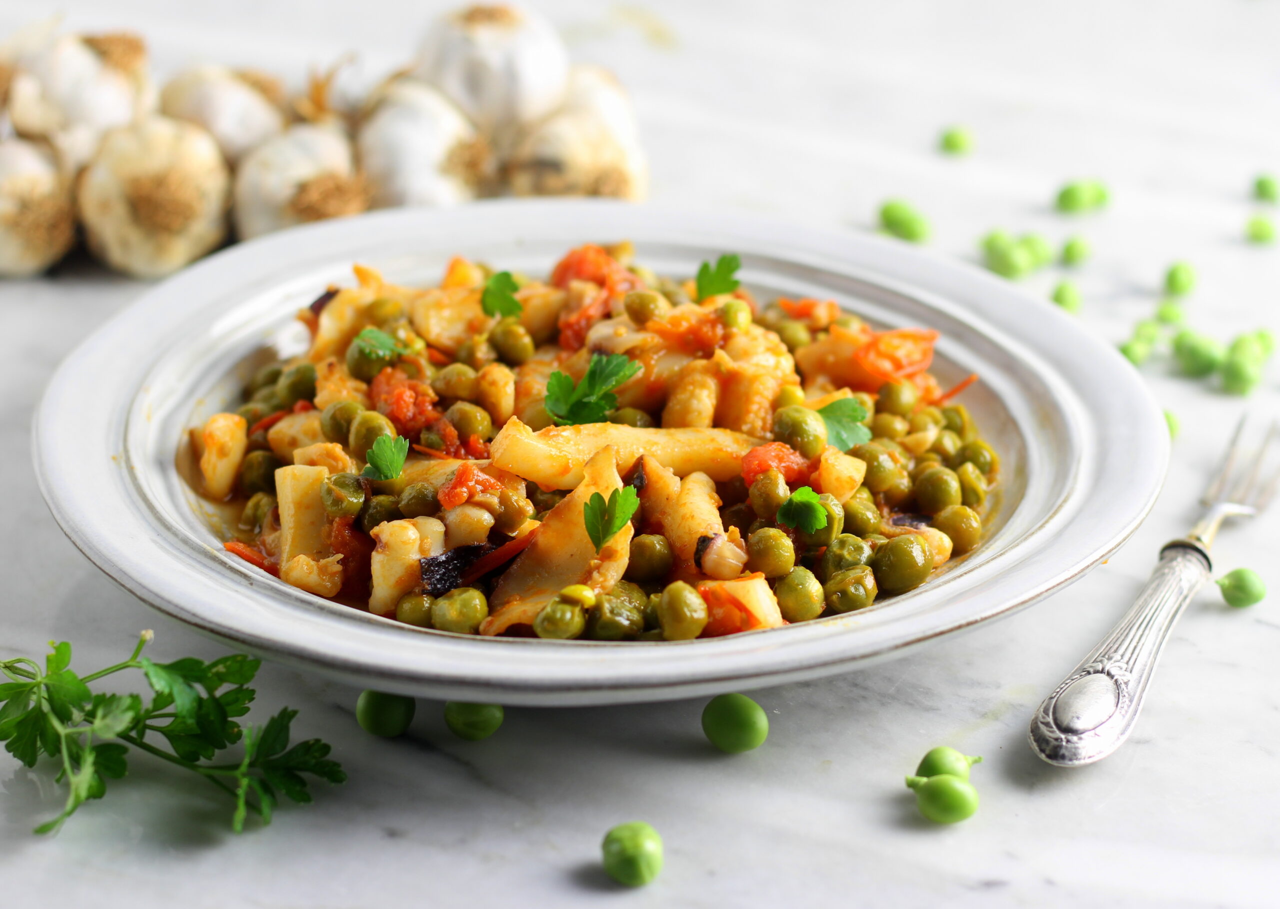 Cuttlefish with Peas and Cherry Tomatoes