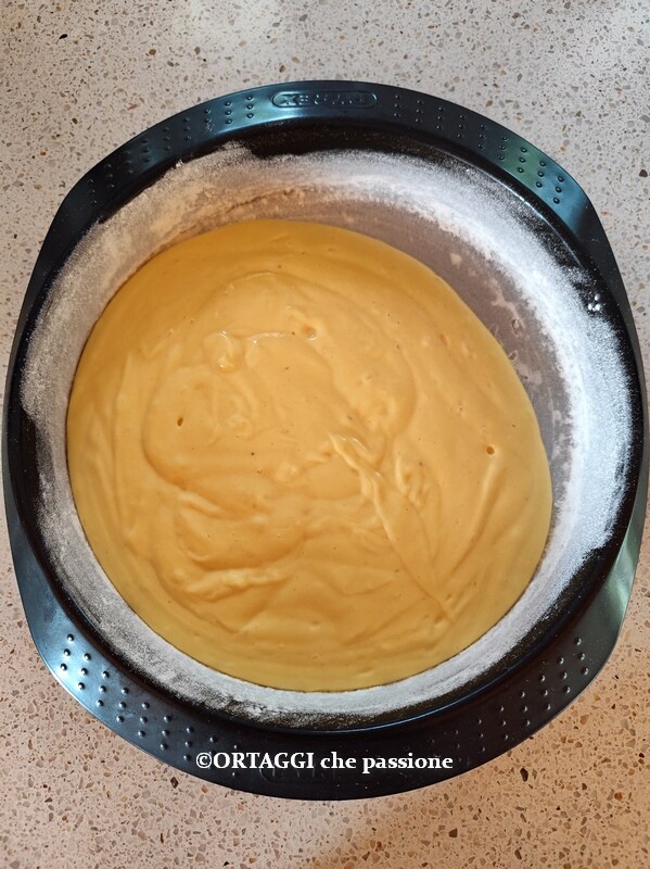 pour light batter into the cake pan