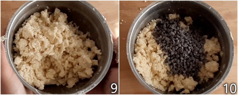 d. add chocolate chips to the crumble cake dough
