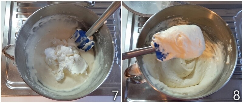d. incorporate the cream into the eggs for the cake batter