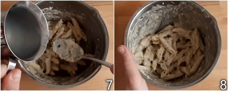 d. toss the tuna pasta with cooking water