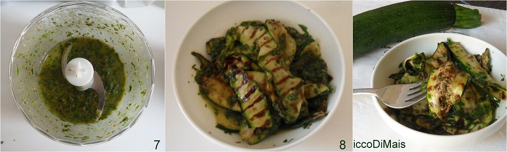 dress the grilled zucchini with green sauce and let them rest