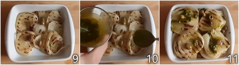 e. dress the grilled fennel with the marinade and olives