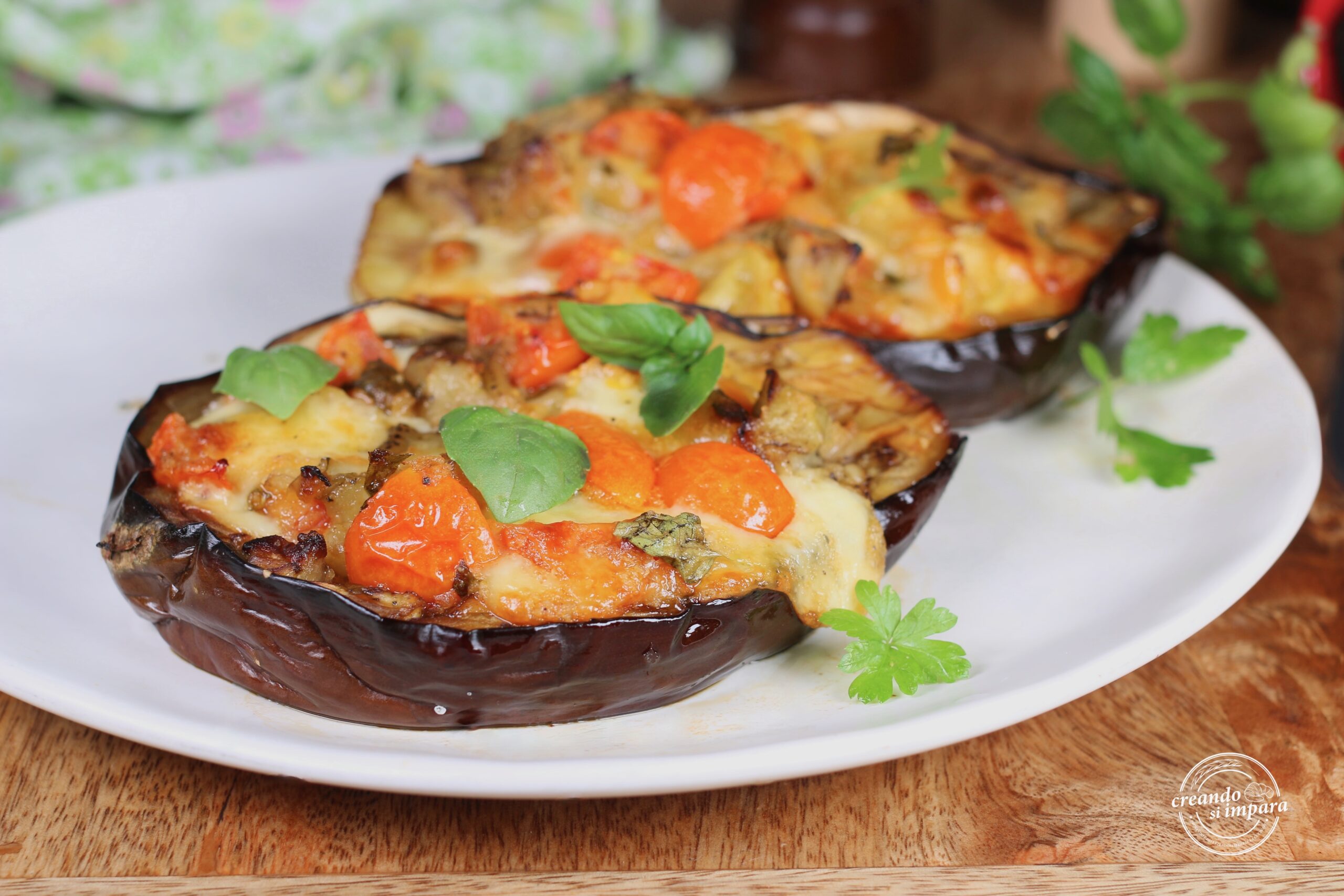 Eggplants Stuffed with Tomato and Mozzarella