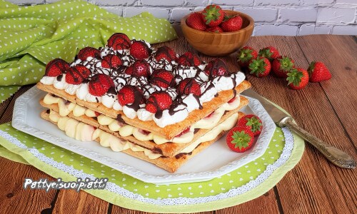 Napoleon Cake with Cream and Strawberries