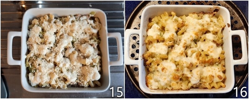 f. bake the pasta with sausage and cabbage