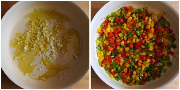 farro and bell peppers - cooking