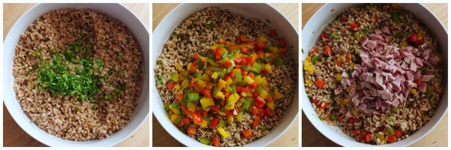 farro and bell peppers - seasoning