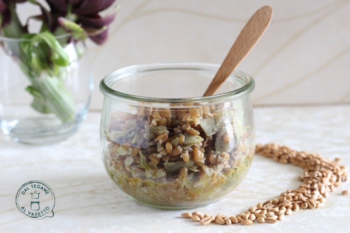 Farro with Artichokes in Jar Cooking