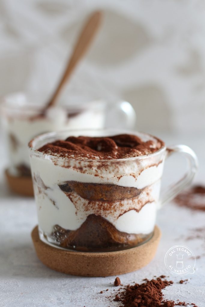 protein dessert in a glass with tiramisu flavor without baking