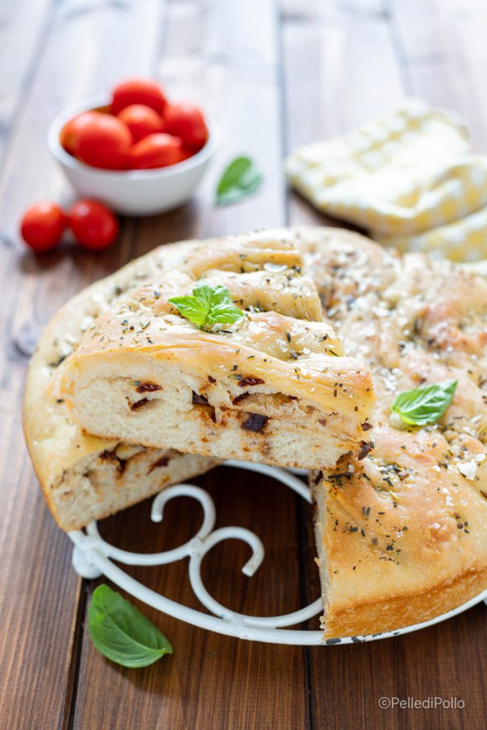 soft focaccia with sun-dried tomatoes