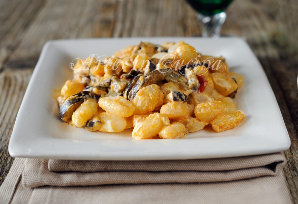 Gnocchi Eggplants and Robiola Easy Dish vickyart art in kitchen