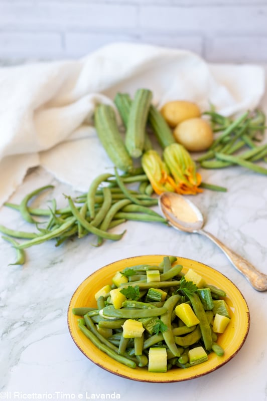 green bean, potato, and zucchini salad