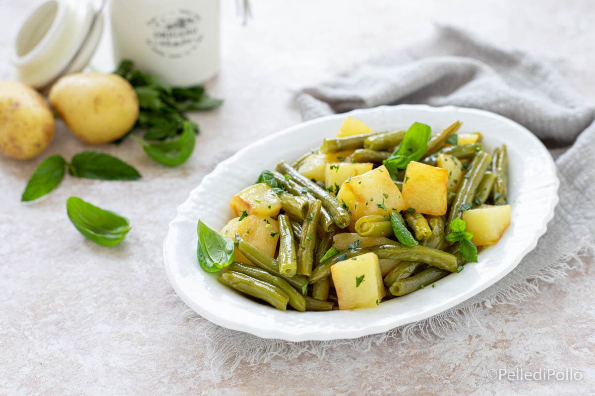 Green Beans and Potatoes with Herbs in a Pan