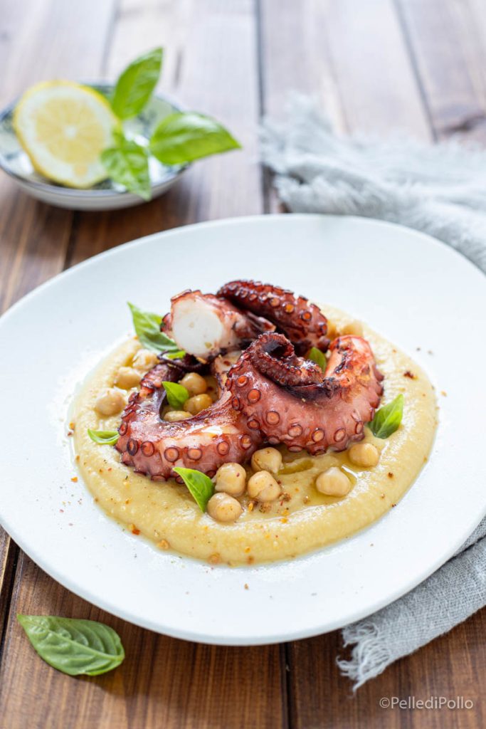 grilled octopus on chickpea cream