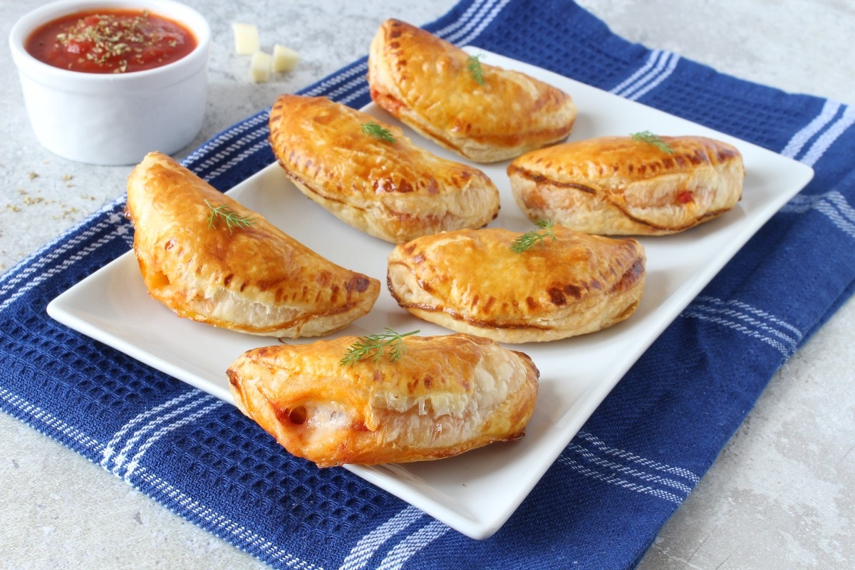MINI PUFF PASTRY CALZONES with tomato and cheese