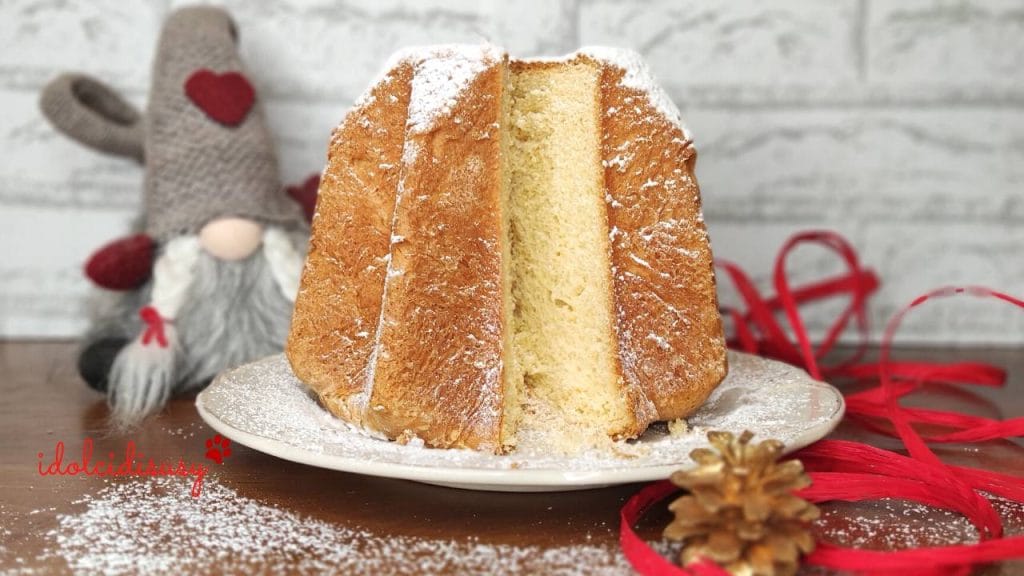 Detail of the interior of the homemade layered Pandoro with a soft texture and perfect crumb