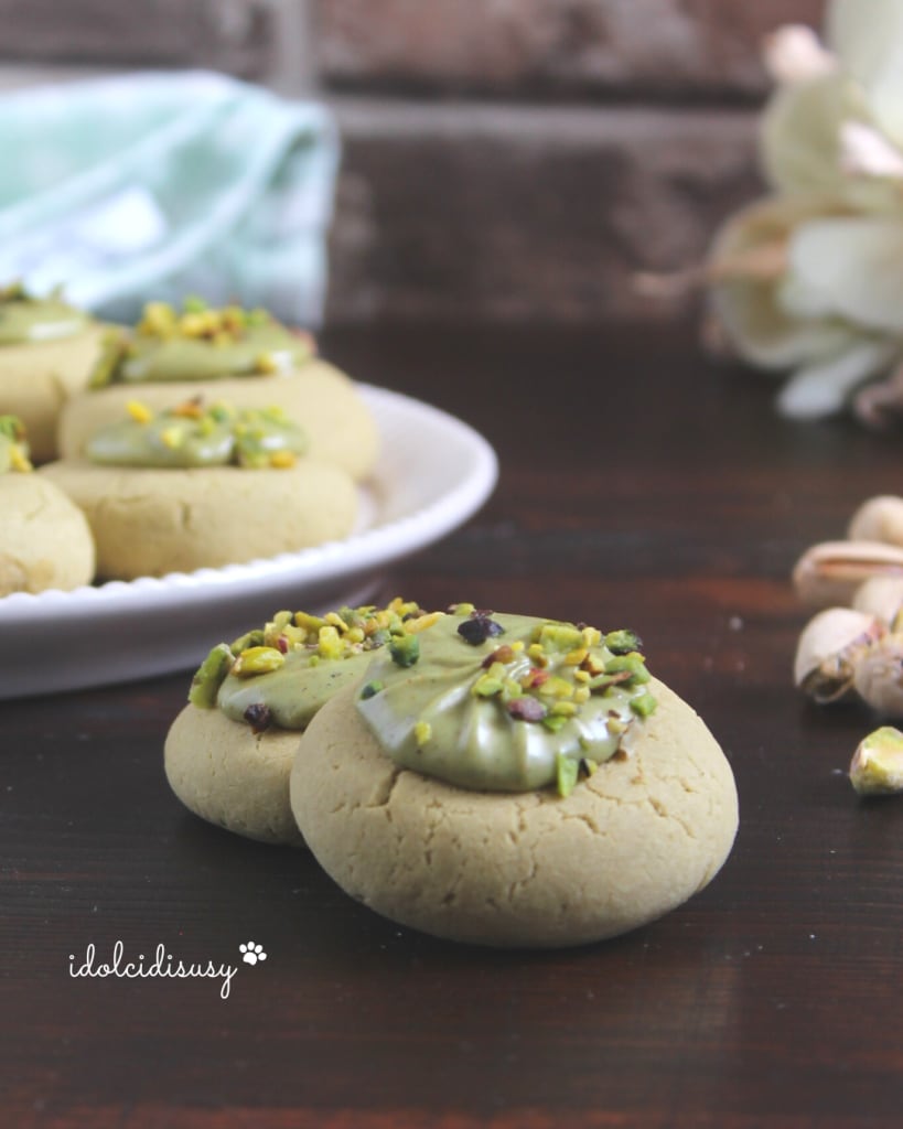 3-ingredient pistachio cookies decorated with chopped nuts
