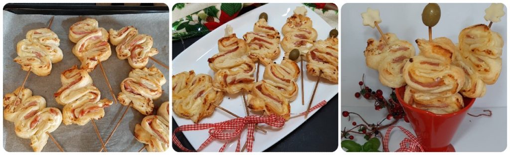 puff pastry Christmas trees with cheese and ham