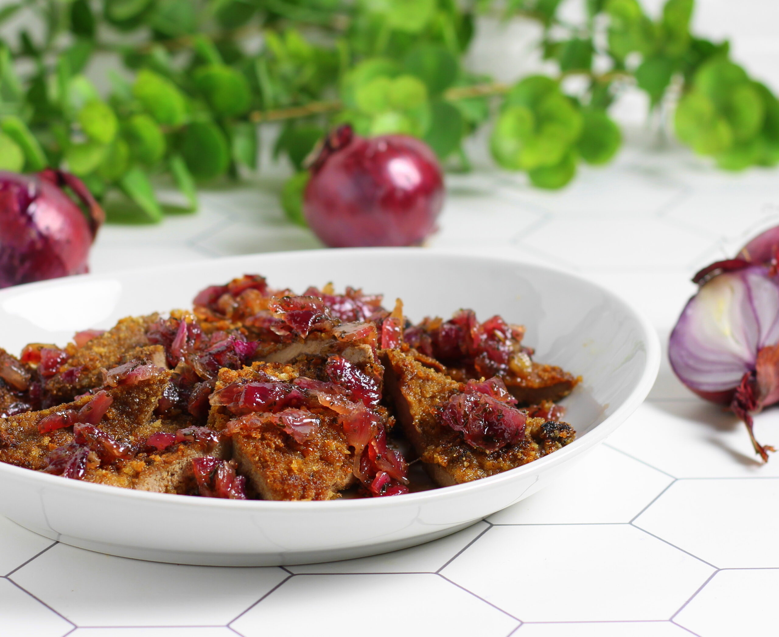 Breaded Liver with Sweet and Sour Onions