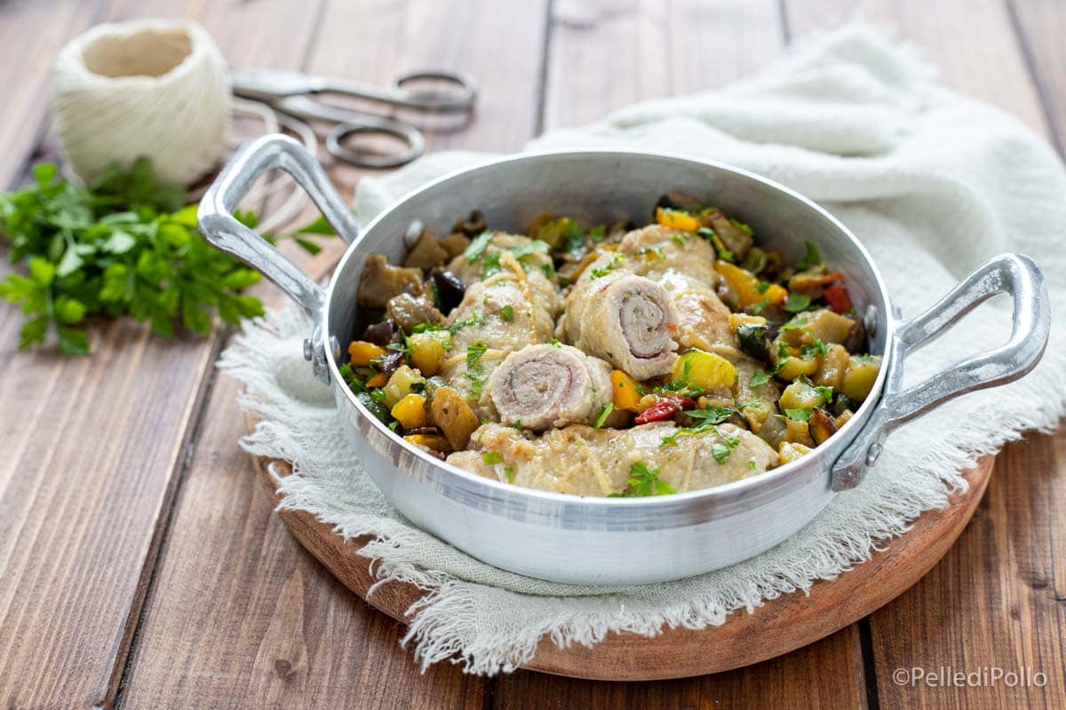 Meat Rolls with Vegetables in a Pan