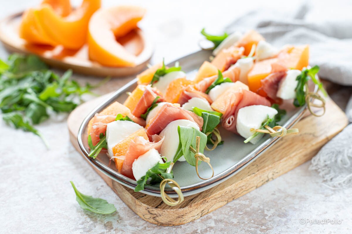 Melon and Prosciutto Skewers with Mozzarella