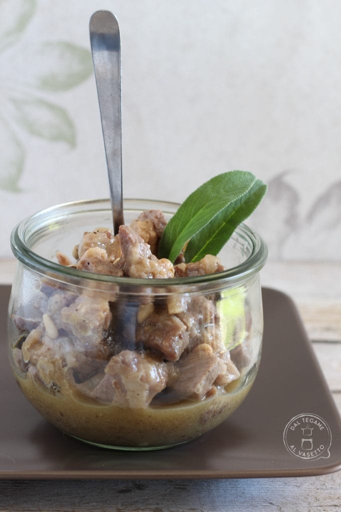 pork meat strips cooked in a jar in the microwave