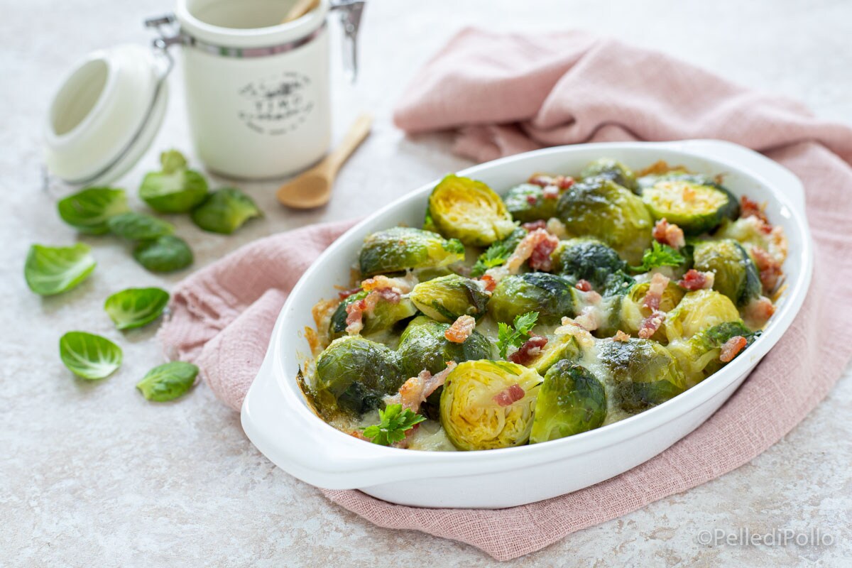 Oven-Baked Brussels Sprouts with Provola and Bacon