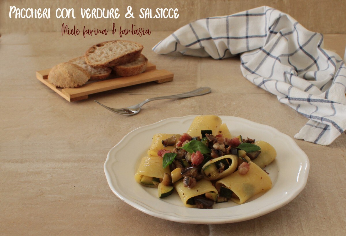 Paccheri with Sausage, Zucchini, and Eggplant