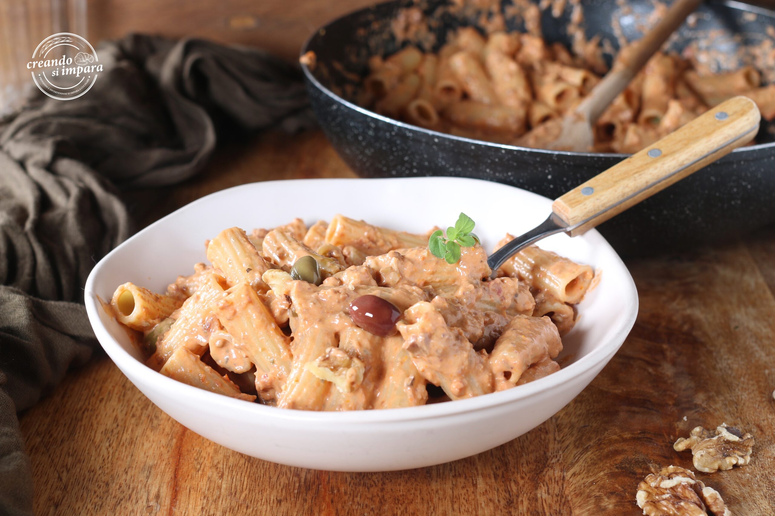 Pasta with Sun-Dried Tomato Pesto with Olives and Walnuts