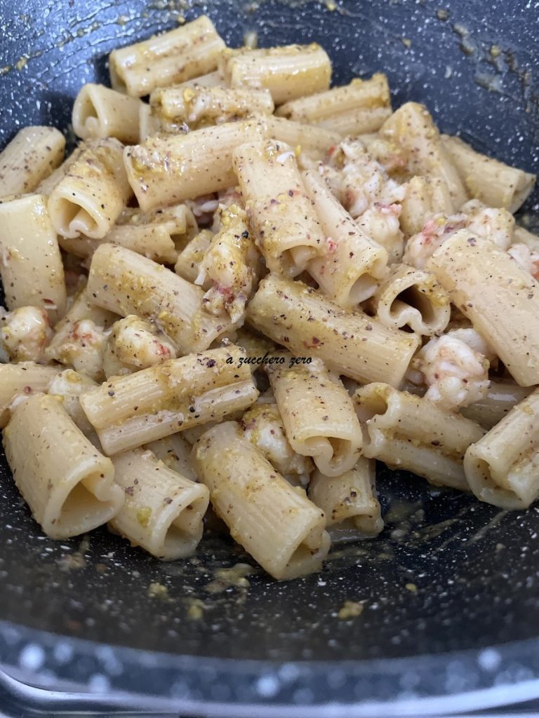 pasta with pistachio pesto and shrimp